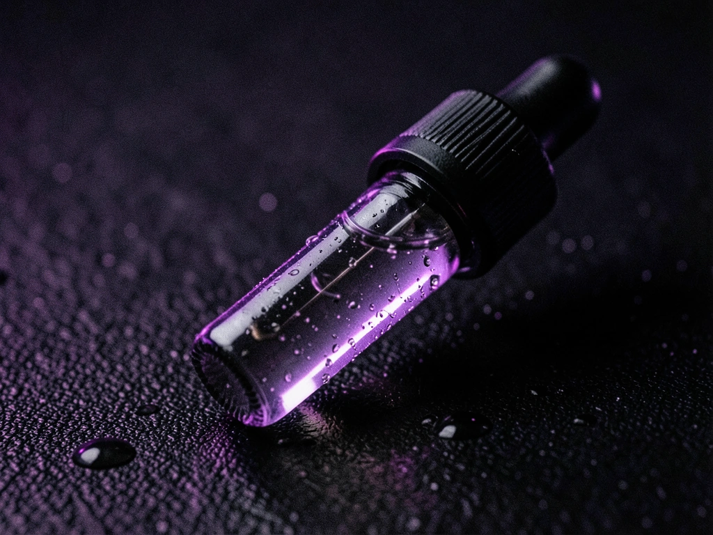 Precision nutrition glass vial on obsidian